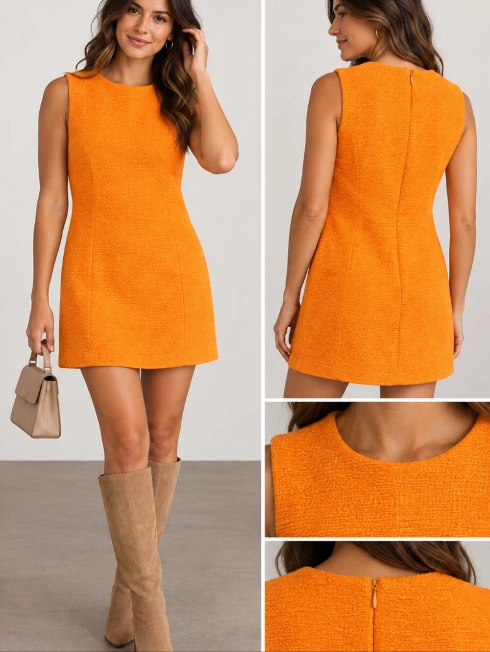 Vintage Zara Orange Bouclé Shift Dress • Size S • Textured • Good Condition